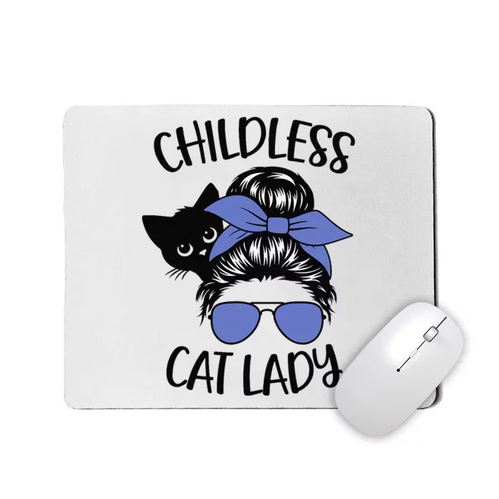 Childless Cat Lady Messy Bun Cat Mom Gift Mousepad