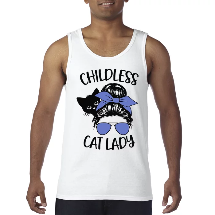 Childless Cat Lady Messy Bun Cat Mom Gift Tank Top