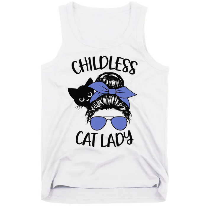 Childless Cat Lady Messy Bun Cat Mom Gift Tank Top