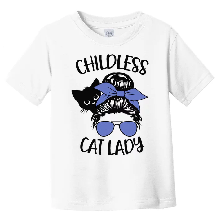 Childless Cat Lady Messy Bun Cat Mom Gift Toddler T-Shirt