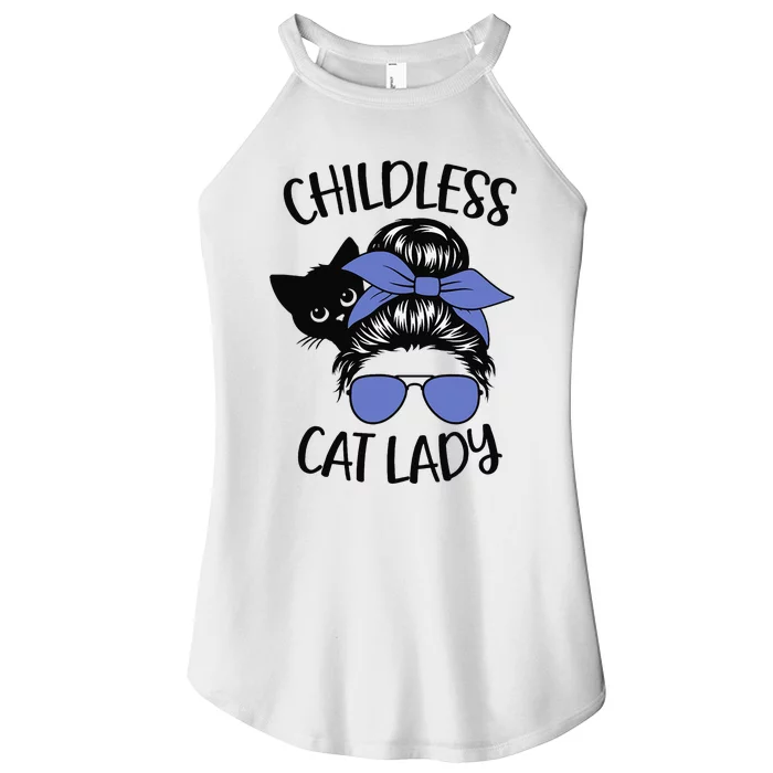 Childless Cat Lady Messy Bun Cat Mom Gift Women’s Perfect Tri Rocker Tank