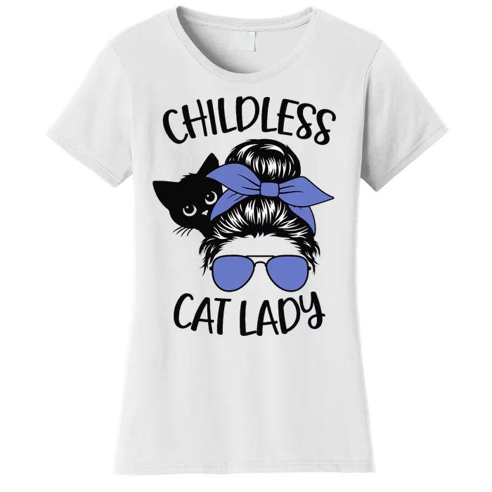 Childless Cat Lady Messy Bun Cat Mom Gift Women's T-Shirt