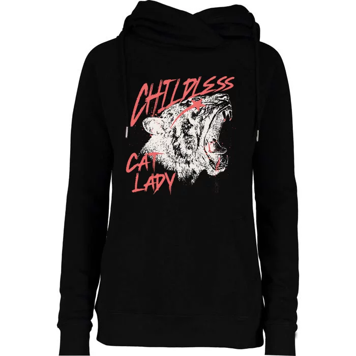 Childless Cat Lady Gift Womens Funnel Neck Pullover Hood