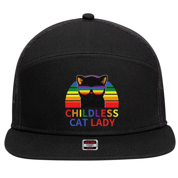 Childless Cat Lady Lgbt Flag Political Voting Election 2024 7 Panel Mesh Trucker Snapback Hat