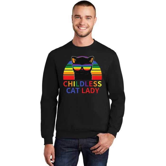 Childless Cat Lady Lgbt Flag Political Voting Election 2024 Tall Sweatshirt