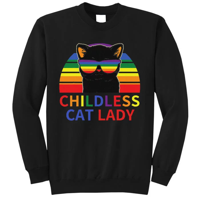 Childless Cat Lady Lgbt Flag Political Voting Election 2024 Tall Sweatshirt