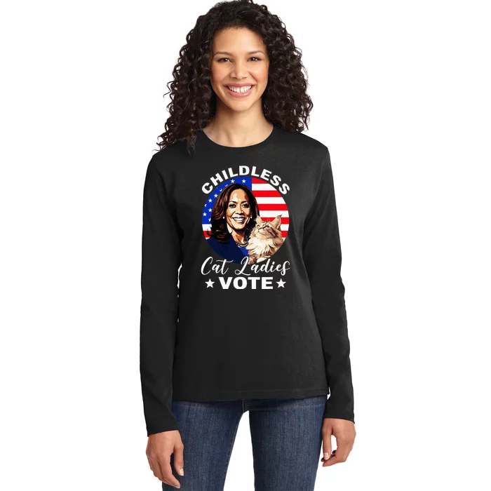 Childless Cat Ladies Vote Kamala Harris Usa Election 2024 Ladies Long Sleeve Shirt