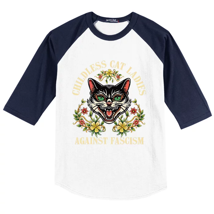 Childless Cat Ladies Against Fascism Baseball Sleeve Shirt