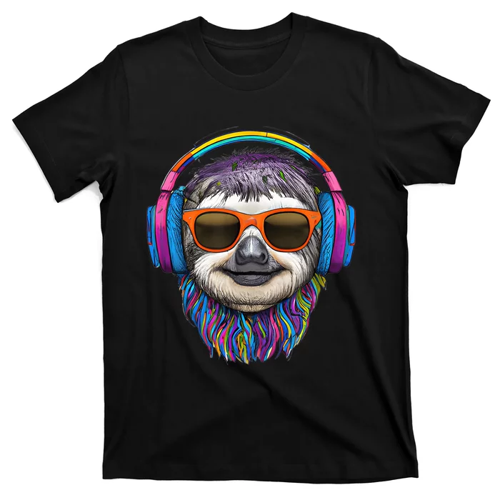 Colorful Cool Lazy Punk Sloth Music T-Shirt