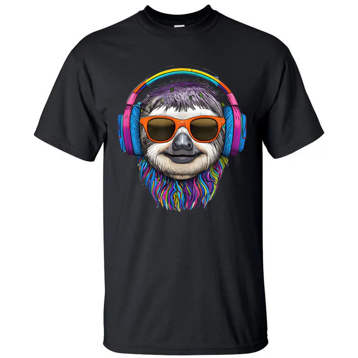 Colorful Cool Lazy Punk Sloth Music Tall T-Shirt