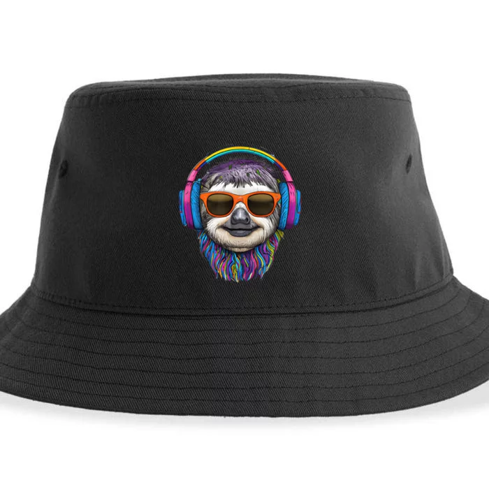 Colorful Cool Lazy Punk Sloth Music Sustainable Bucket Hat