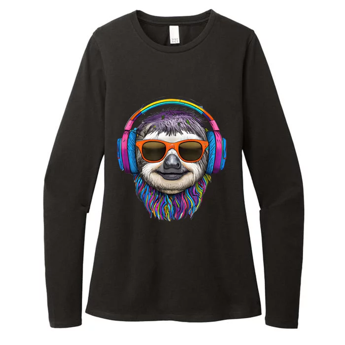 Colorful Cool Lazy Punk Sloth Music Womens CVC Long Sleeve Shirt