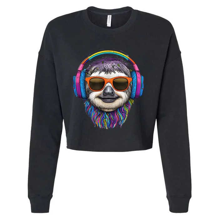 Colorful Cool Lazy Punk Sloth Music Cropped Pullover Crew