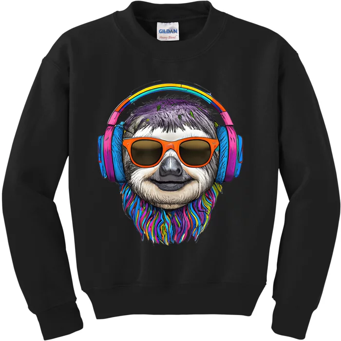 Colorful Cool Lazy Punk Sloth Music Kids Sweatshirt