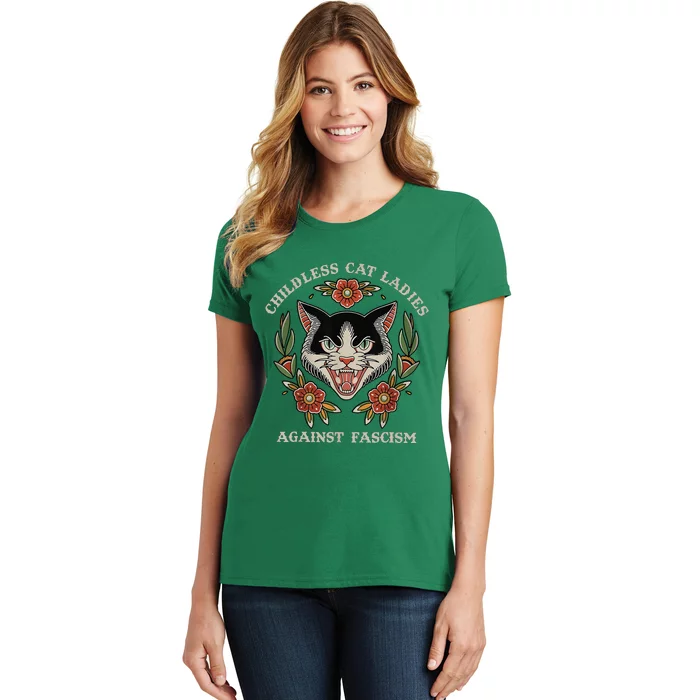 Childless Cat Ladies Against Fascism Flowers Women's T-Shirt