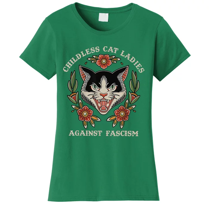 Childless Cat Ladies Against Fascism Flowers Women's T-Shirt