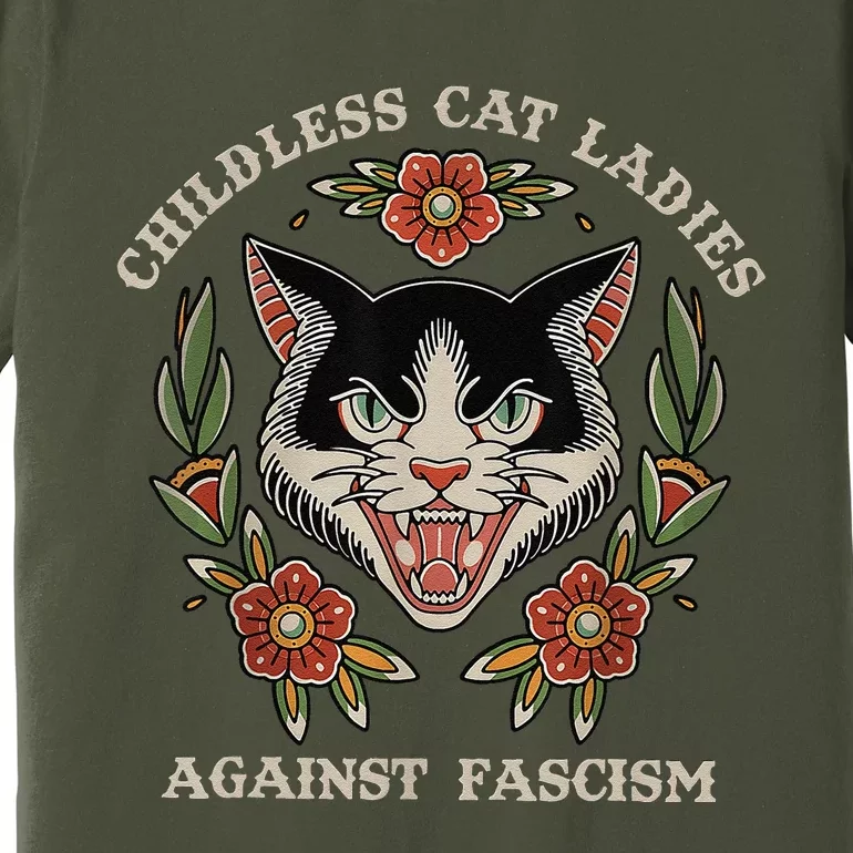 Childless Cat Ladies Against Fascism Flowers Premium T-Shirt