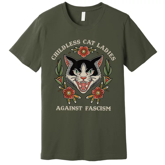 Childless Cat Ladies Against Fascism Flowers Premium T-Shirt