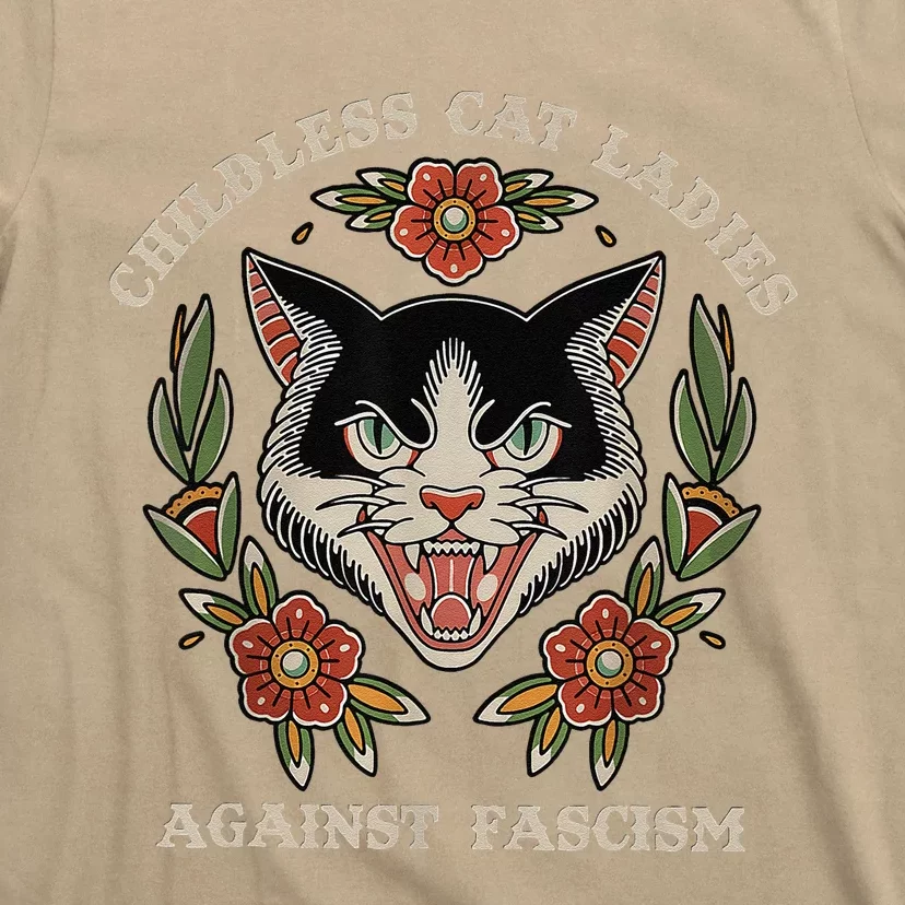 Childless Cat Ladies Against Fascism Flowers T-Shirt