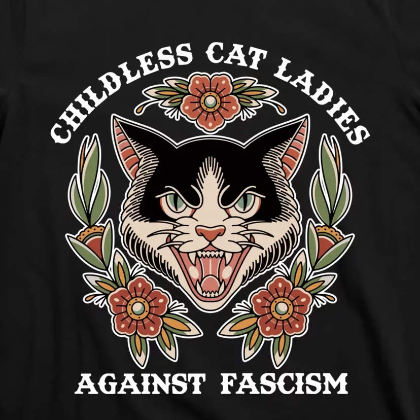 Childless Cat Ladies Against Fascism Funny Cat Feminist T-Shirt