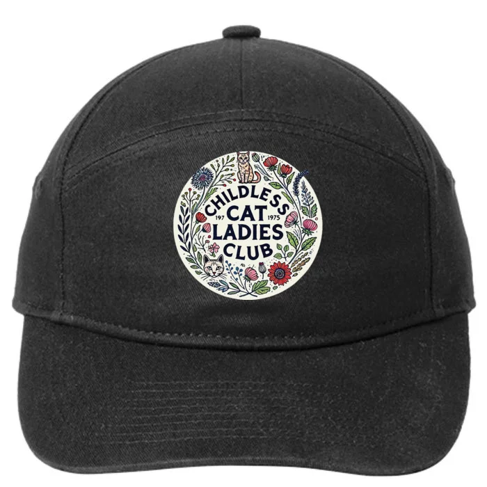 Childless Cat Ladies Club Illustration Cat Person Artwork 7-Panel Snapback Hat