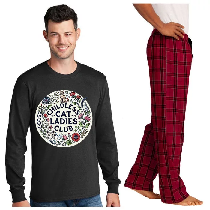 Childless Cat Ladies Club Illustration Cat Person Artwork Long Sleeve Pajama Set