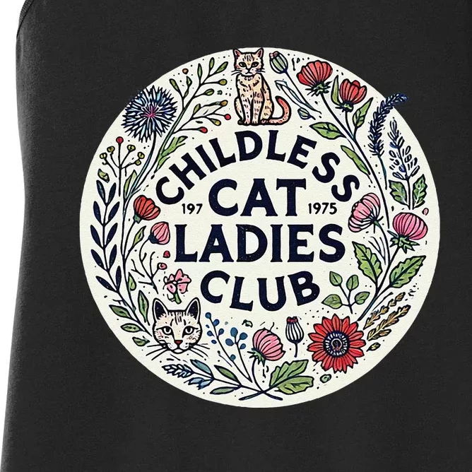 Childless Cat Ladies Club Illustration Cat Person Artwork Women's Racerback Tank