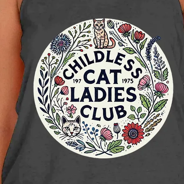 Childless Cat Ladies Club Illustration Cat Person Artwork Women's Knotted Racerback Tank