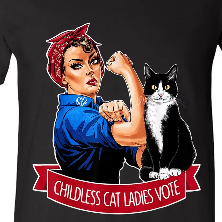 Childless Cat Ladies Vote Rosie The Riveter V-Neck T-Shirt