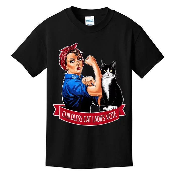 Childless Cat Ladies Vote Rosie The Riveter Kids T-Shirt