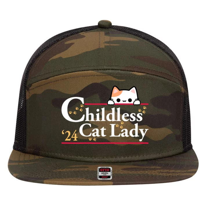 Childless Cat Lady For President 7 Panel Mesh Trucker Snapback Hat