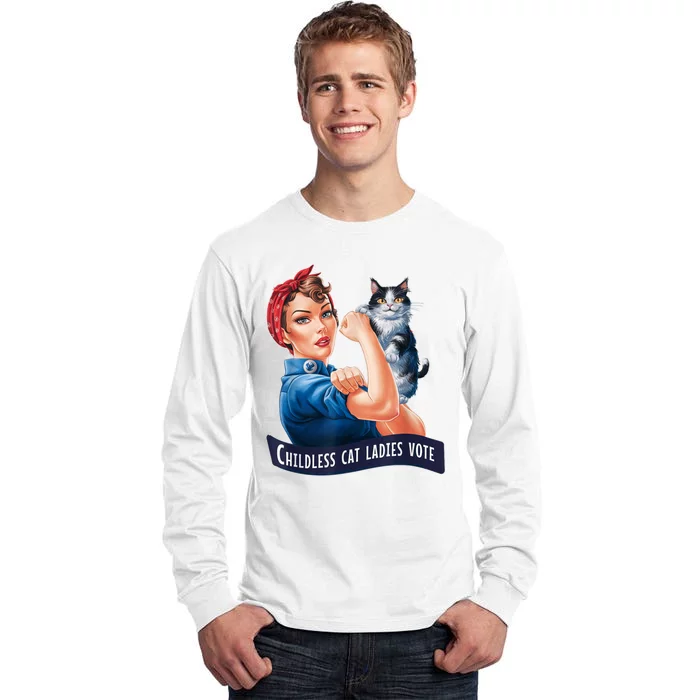 Childless Cat Ladies Vote Rosie The Riveter Tall Long Sleeve T-Shirt