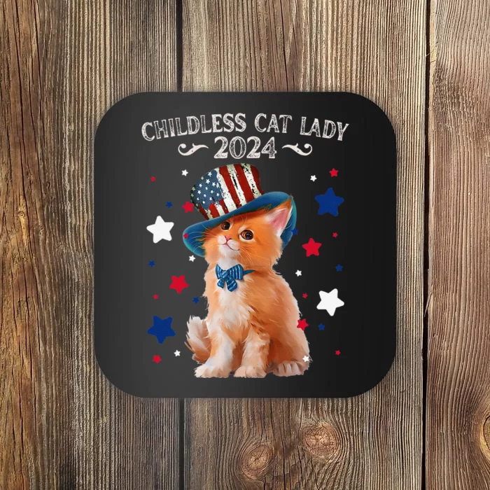 Childless Cat Lady 2024 Ladies Voting Kamala Cat Us Flag Hat Coaster