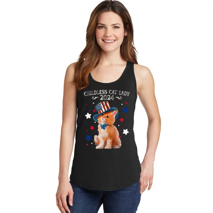 Childless Cat Lady 2024 Ladies Voting Kamala Cat Us Flag Hat Ladies Essential Tank