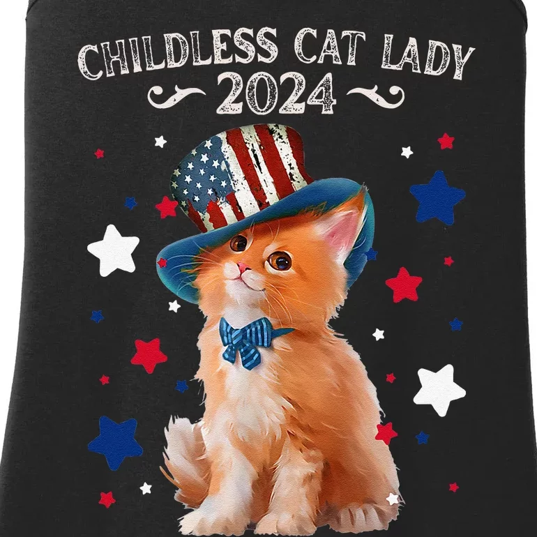 Childless Cat Lady 2024 Ladies Voting Kamala Cat Us Flag Hat Ladies Essential Tank