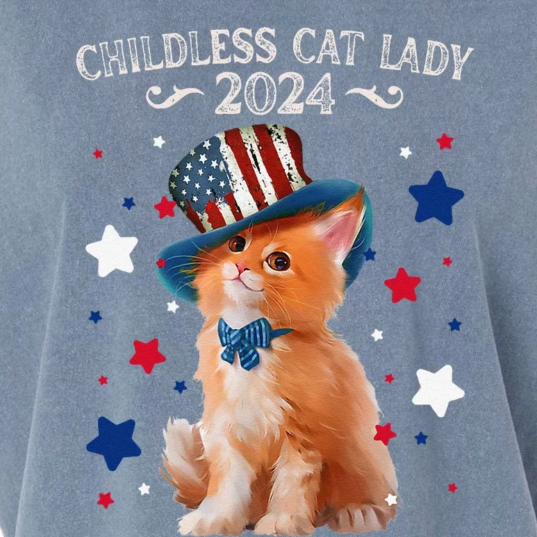 Childless Cat Lady 2024 Ladies Voting Kamala Cat Us Flag Hat Garment-Dyed Women's Muscle Tee