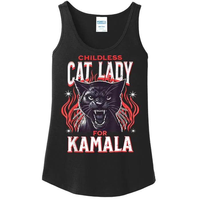 Childless Cat Lady For Kamala Harris 2024 President Election Ladies Essential Tank