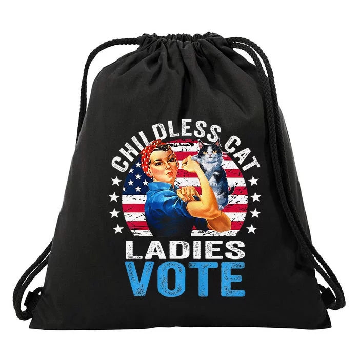 Childless Cat Ladies Vote Funny Vintage Rosie The Riveter Drawstring Bag