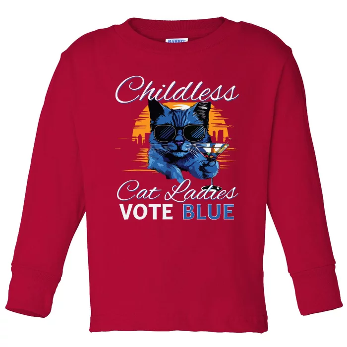 Childless Cat Ladies Vote Blue In November Kamala President Toddler Long Sleeve Shirt