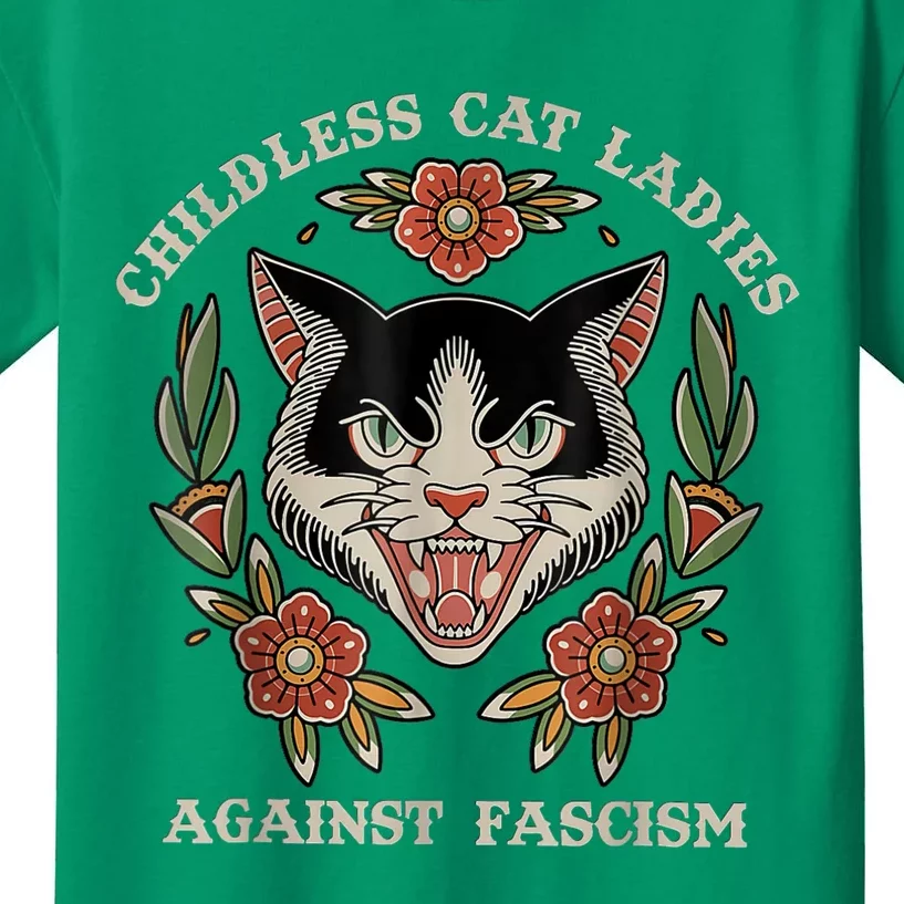 Childless Cat Ladies Against Fascism Flowers Kids T-Shirt