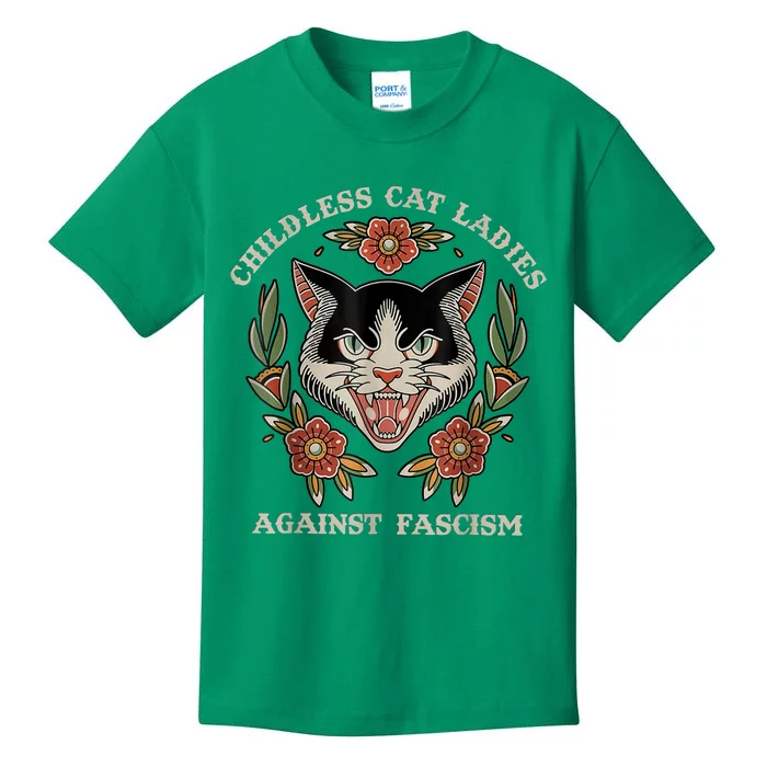 Childless Cat Ladies Against Fascism Flowers Kids T-Shirt