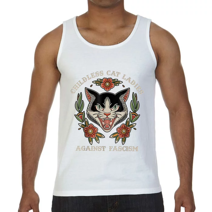 Childless Cat Ladies Against Fascism Flowers Comfort Colors® Tank Top