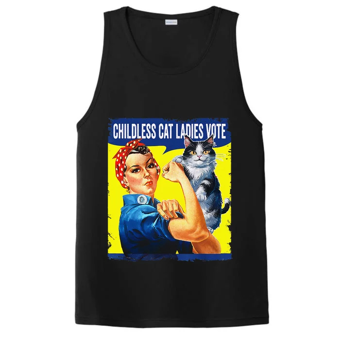 Childless Cat Ladies Vote Rosie The Riveter Funny Performance Tank