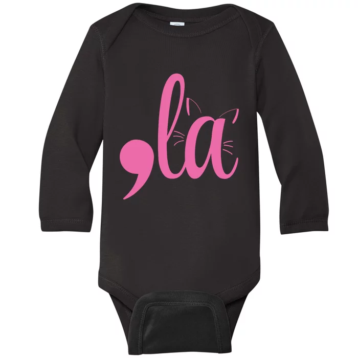 Cute Cat Lady Comma + La  La Vote Pro Kamala Harris 2024 Baby Long Sleeve Bodysuit