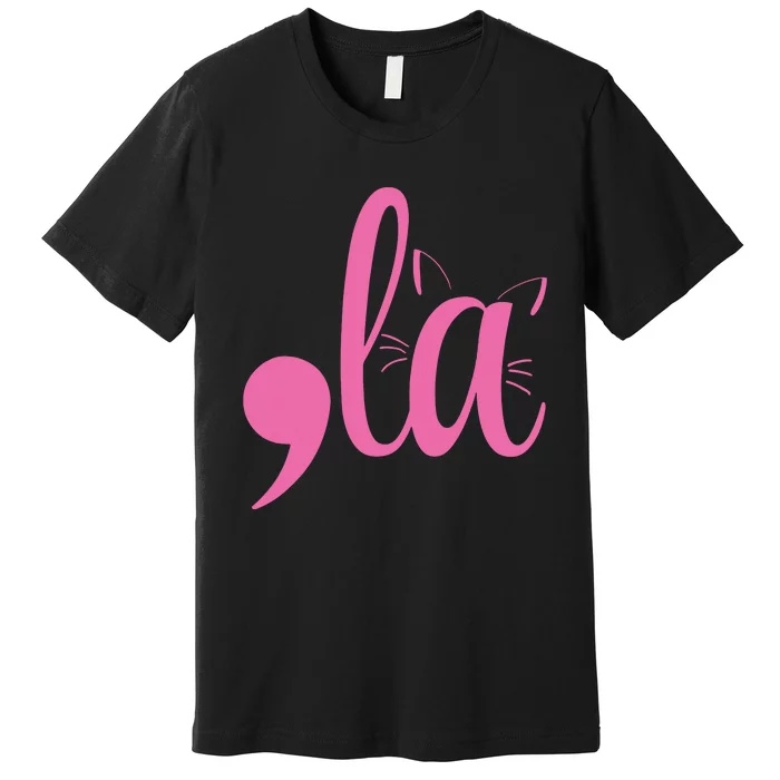 Cute Cat Lady Comma + La  La Vote Pro Kamala Harris 2024 Premium T-Shirt