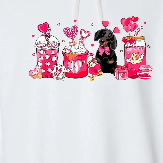 Cute Coffee Latte Dachshund Valentines Day Puppy Dog Lover Garment-Dyed Fleece Hoodie