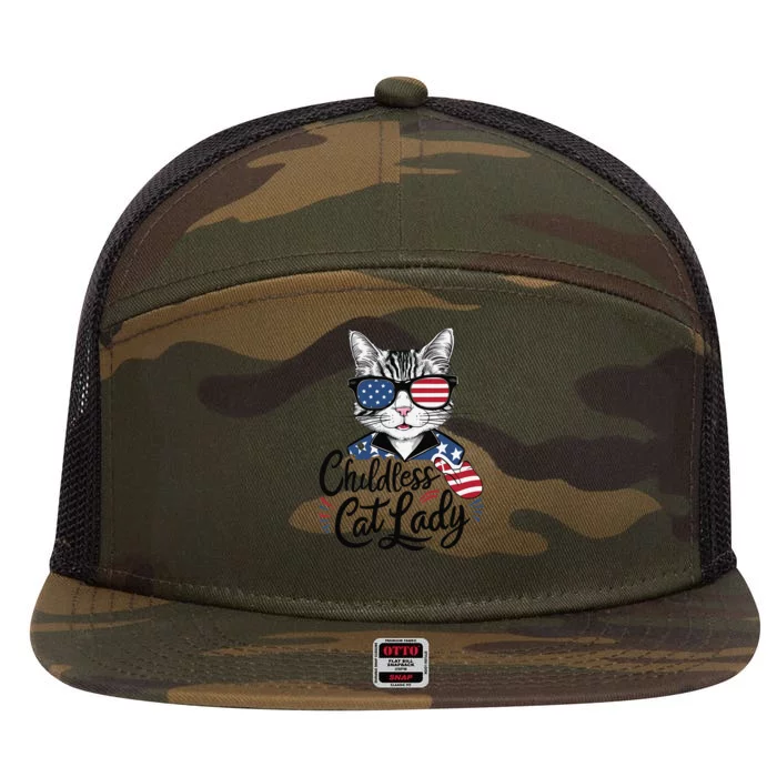 Childless Cat Lady 7 Panel Mesh Trucker Snapback Hat