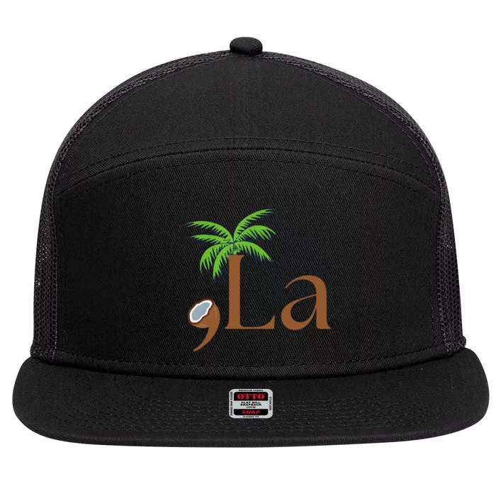 Coconut Comma + La 2024 Gift Funny 7 Panel Mesh Trucker Snapback Hat