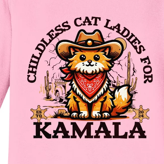 Childless Cat Lady For Kamala President 2024 Campaign Baby Long Sleeve Bodysuit