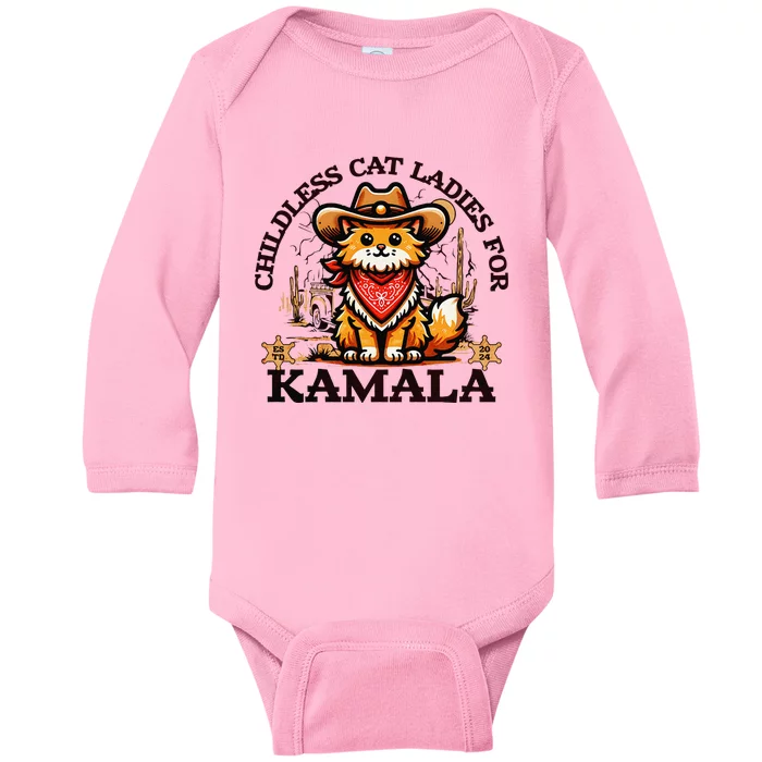 Childless Cat Lady For Kamala President 2024 Campaign Baby Long Sleeve Bodysuit